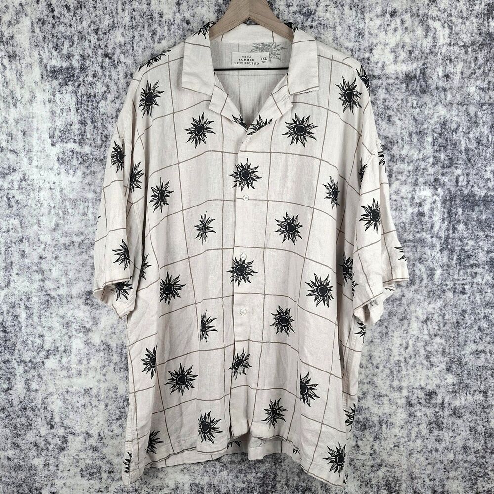 Abercrombie & Fitch Summer Linen Blend Starburst Shirt Mens 2XL Button Up S/S